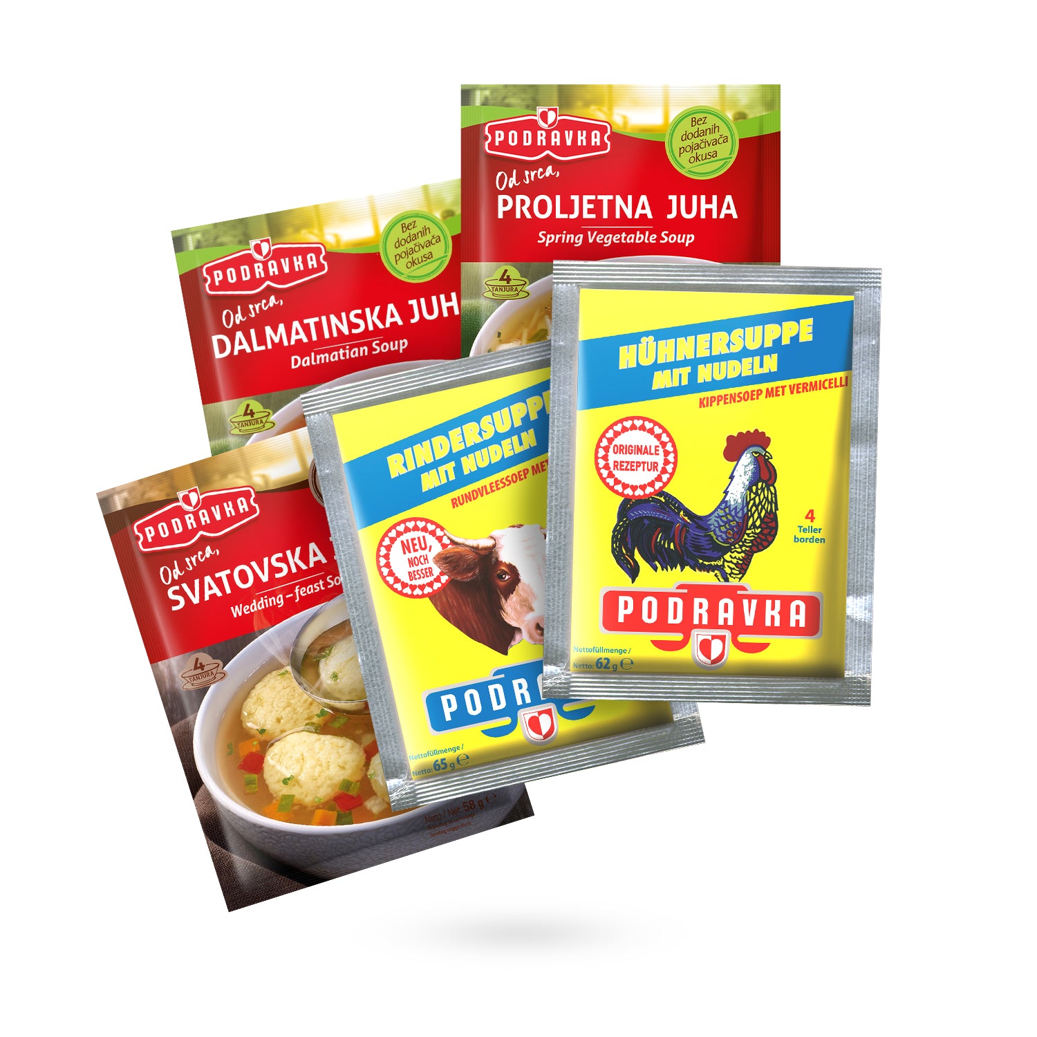 Verschiedene Suppen von Podravka als Probierpaket